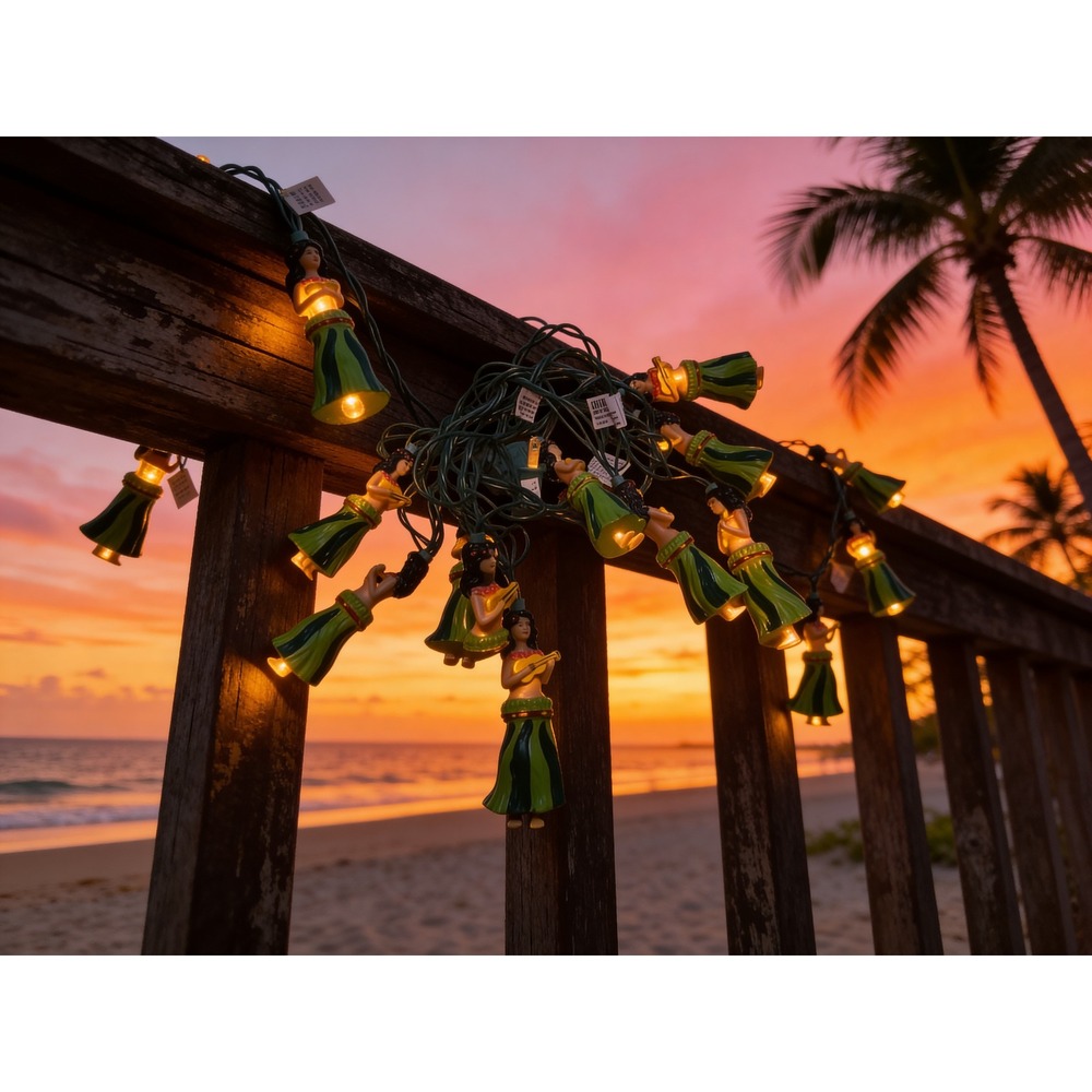 Vintage Hula Girl String Lights 10 Count Tiki‎ Bar Party Decor Tropical Green